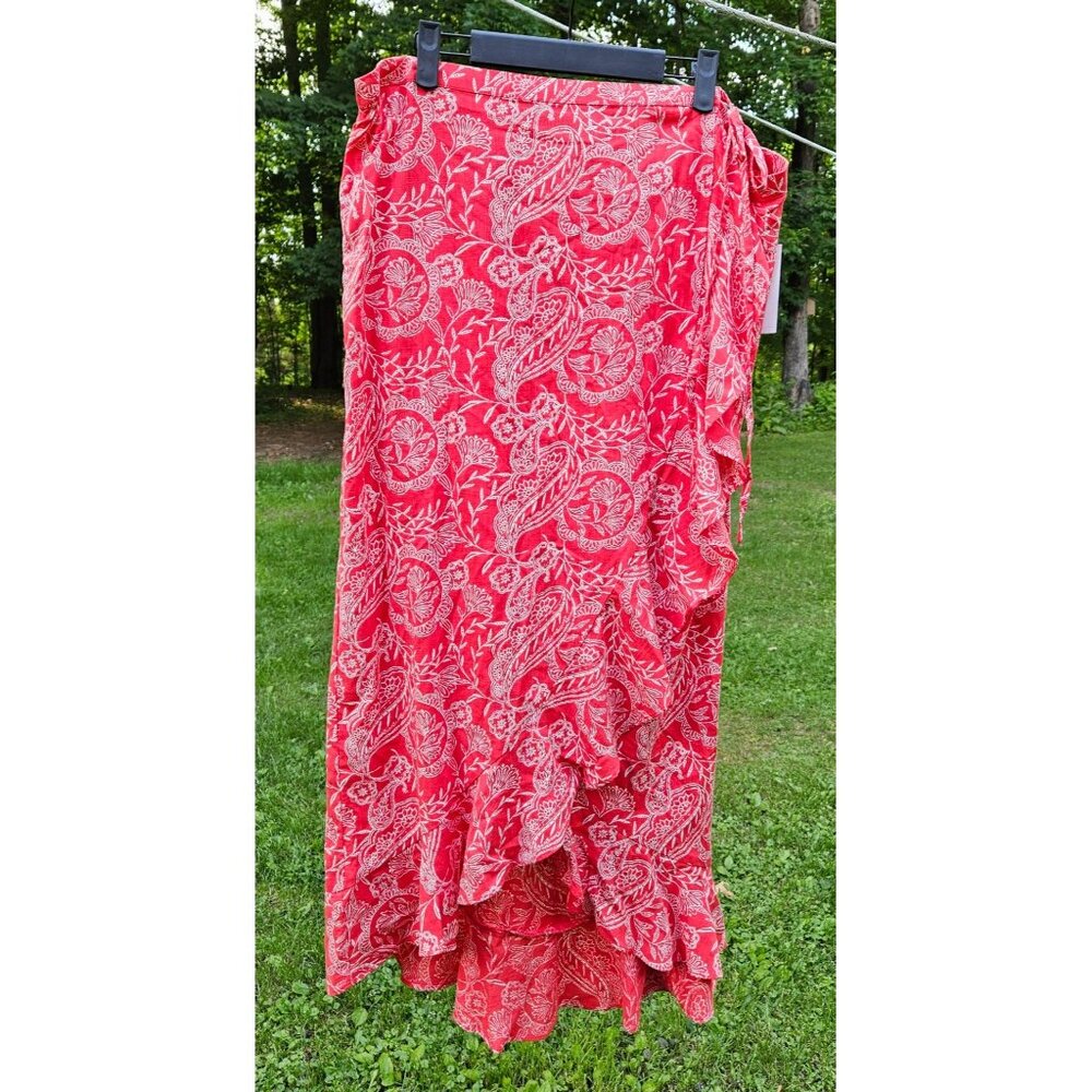 Universal Thread Womens Coral Paisley Ruffle Wrap Skirt XXL Cotton/Rayon Blend
